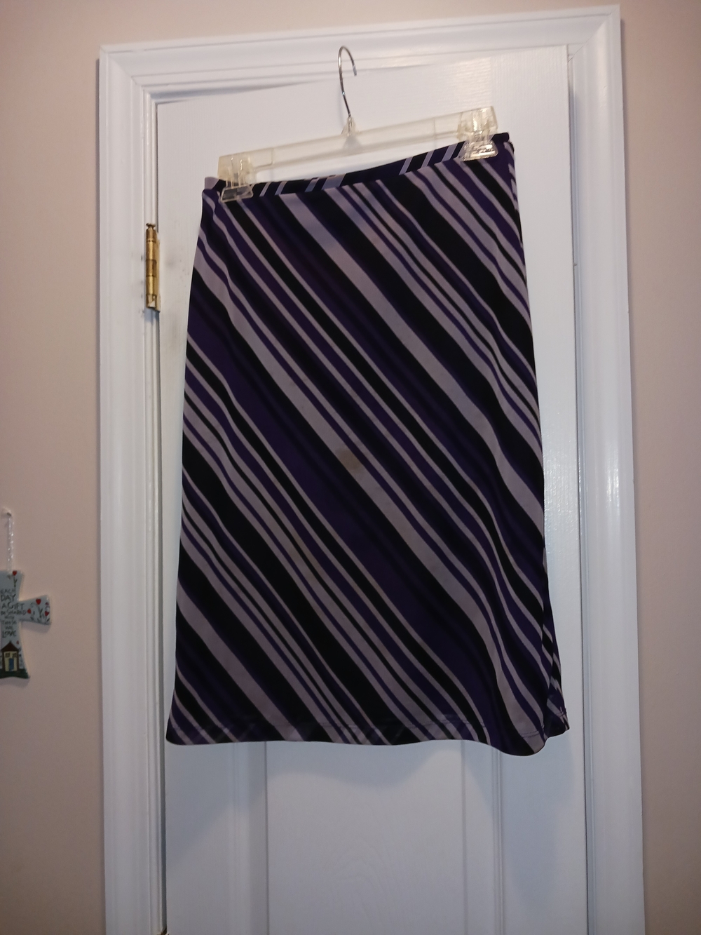 Express Purple and Black Diagonal Stripe Midi Skirt